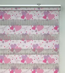 Çocuk Odası Zebra - Kalp Desenli Baskılı Zebra Perde- Pembe