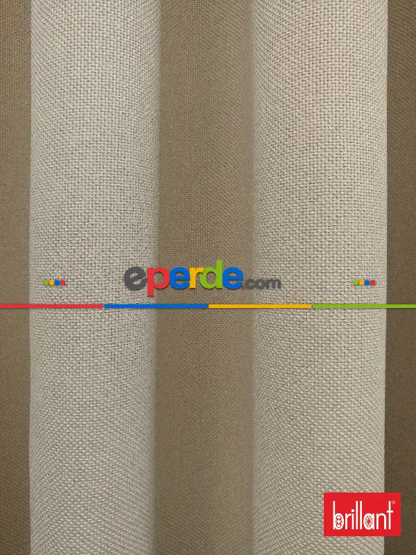 Yatak Odası - Brillant Keten Krem Açık Renk Düz Fon Perde - Krem Açık