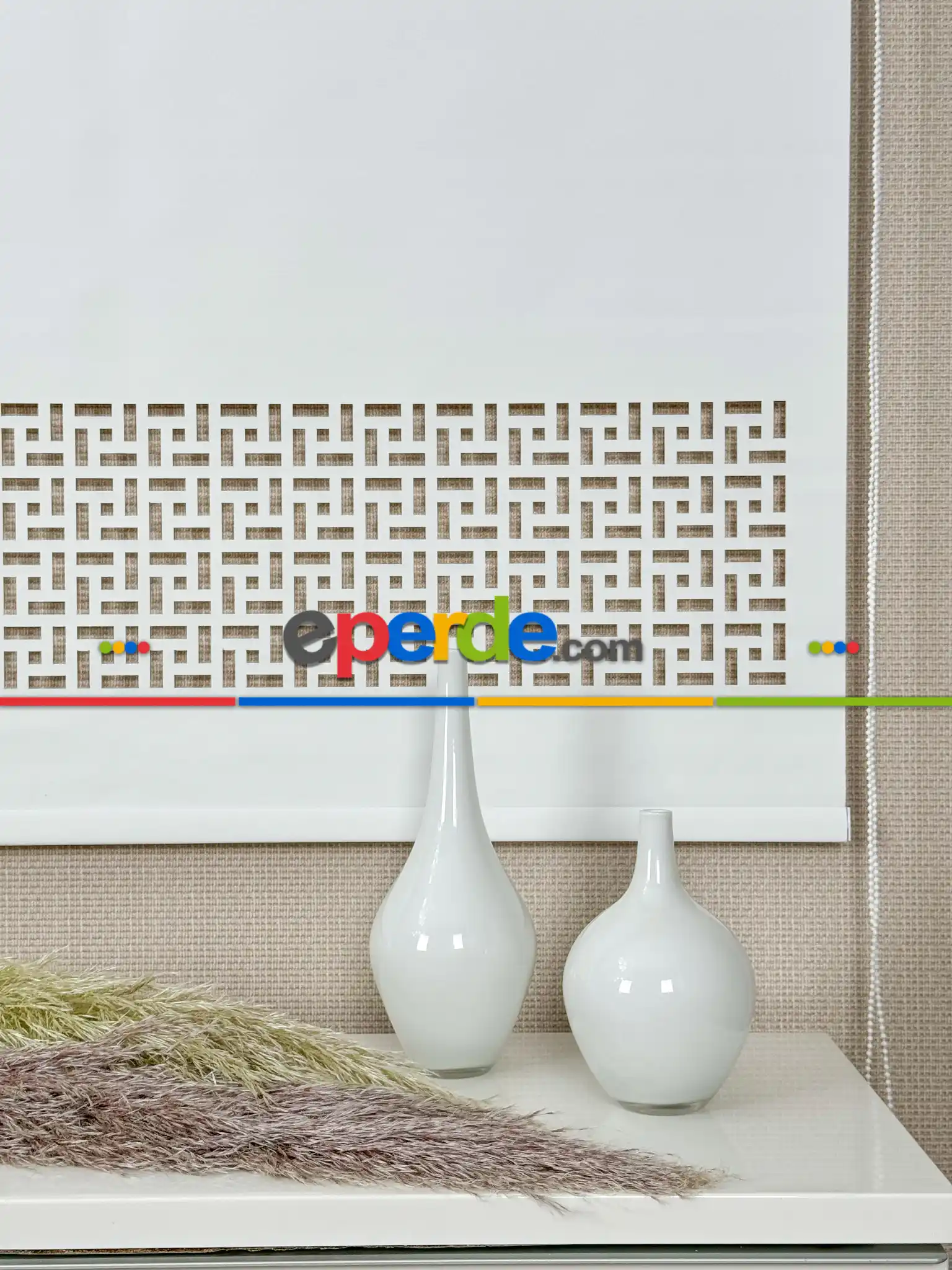 Ekru Lazer Kesimli Stor Perde ( Lazer Kesim Fiyata Dahildir) Metal Kasalı - Yüksek Kalite - Kornişe Kolay Montaj Seçenekli