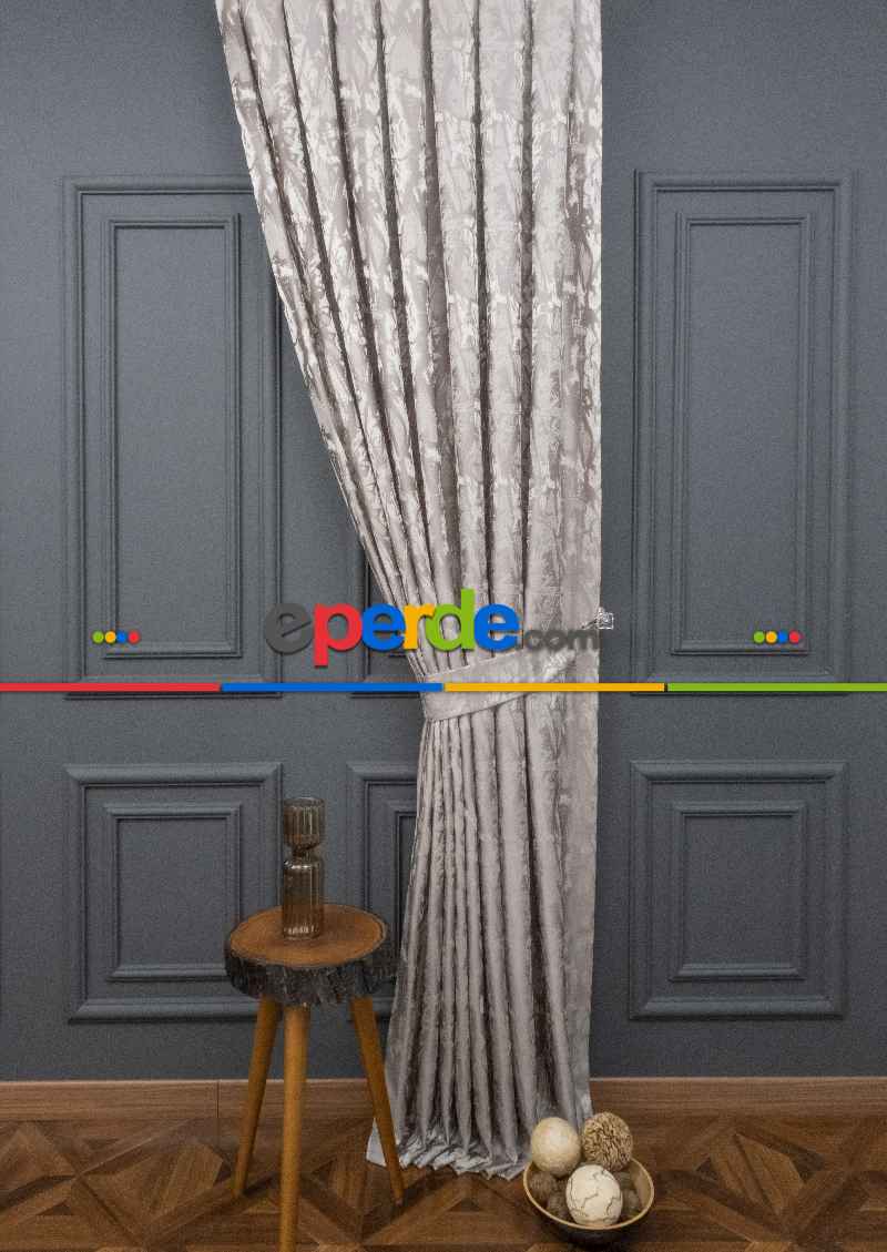 Jakar Dokuma Fon Perde Zemin Gri (desen Krem) Renk