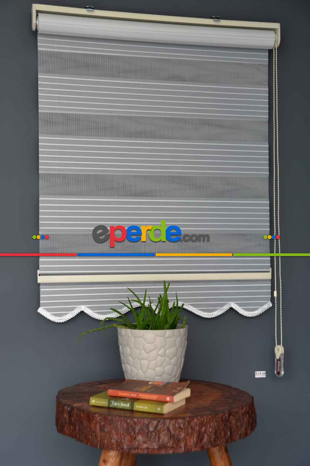 Halim Perdesan Kb-01 Gri & Beyaz Renk Etekli Veya Eteksiz Karartma Zebra Stor Perde