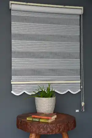 Halim Perdesan Kb-01 Gri & Beyaz Renk Etekli Veya Eteksiz Karartma Zebra Stor Perde