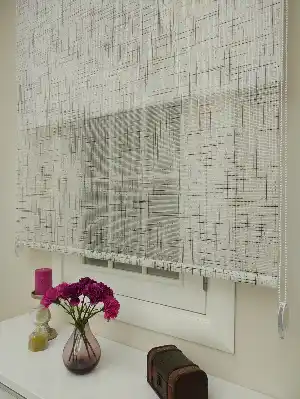 Keten Tül Stor Wicker - Çiftli Sistem Tül Stor Perde (wicker)- Kahve Açık