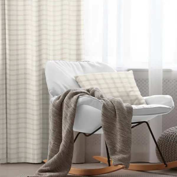 Kız ve Erkek Bebek Odası Fon Perde - Krem Bej - Ekose Desenli