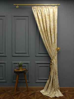 PatineDesenli Modern Desenli Jakarlı Fon Perde Yeni Seri 101- Bej-gri Açık-roze Gold