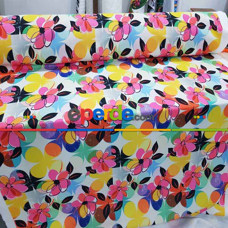 Çiçek Desenli Fon Perde - Kumaşı Kalındır Duck Bezi Değildir- Siyah-Kırmızı-Sarı-Çok Renkli