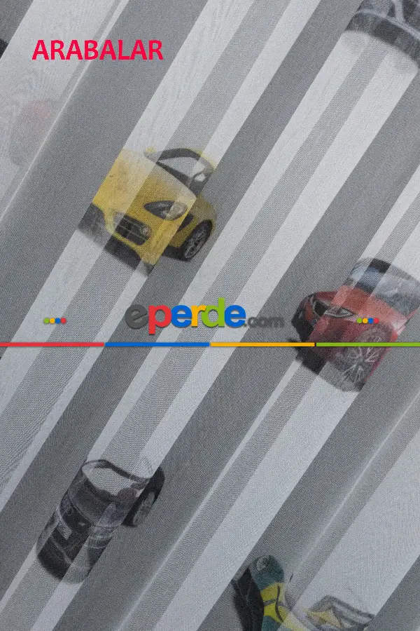 Çocuk Odası - Arabalar Desenli Modern Tül Perde - Elit Ürün