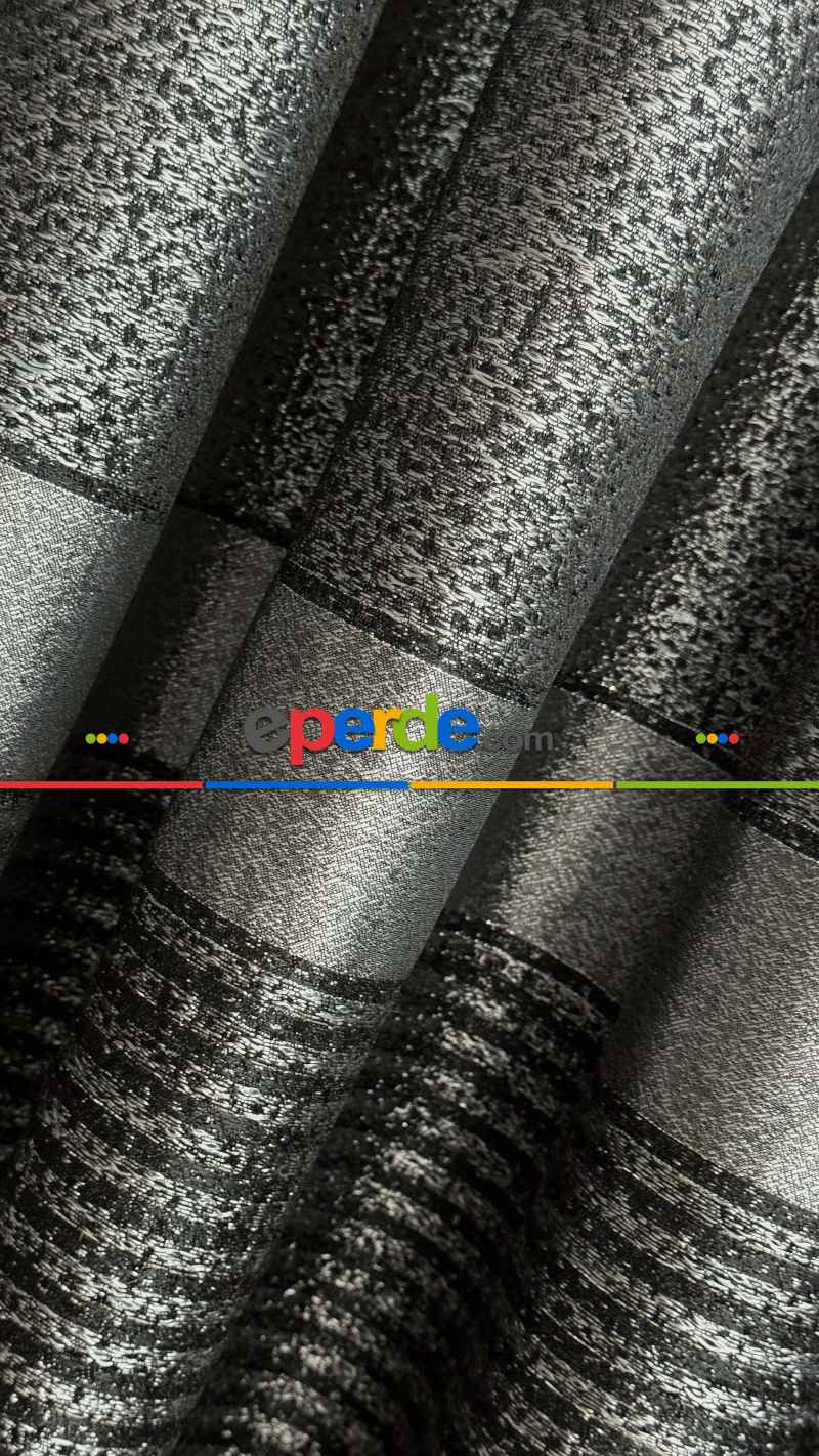 Antrasit Gri Jakar Dokuma Çizgili Pano Fon Perde