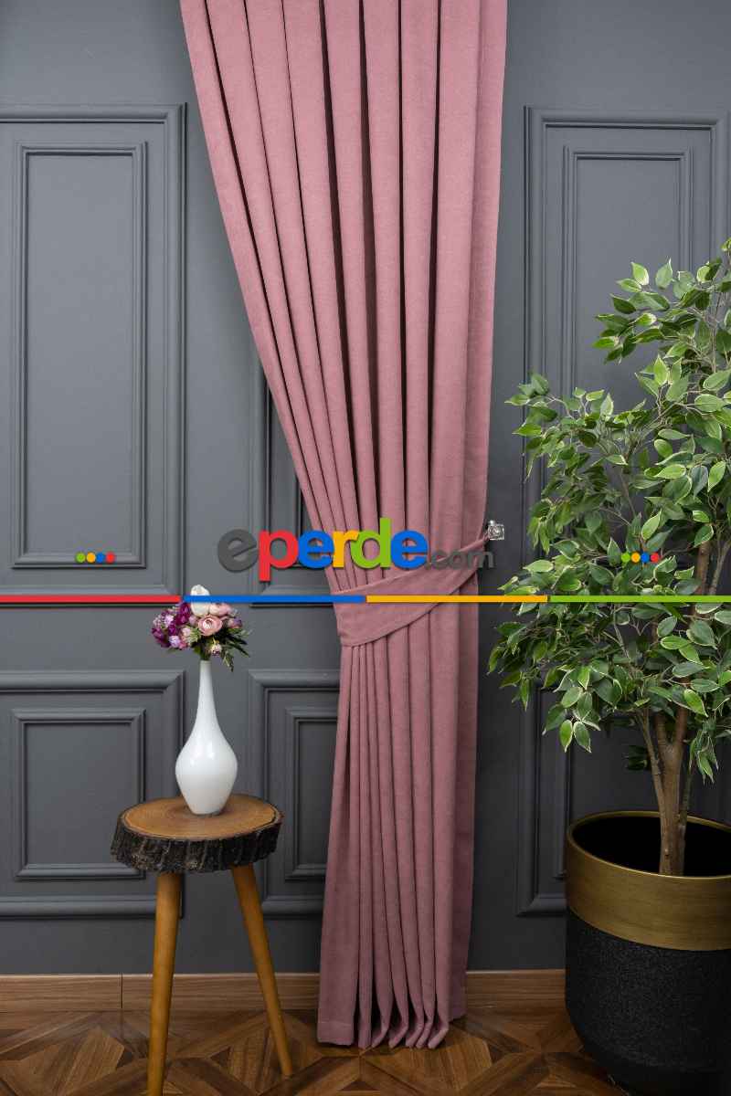 Gül Kurusu Düz Fon Perde Dökümlü Fon Perde