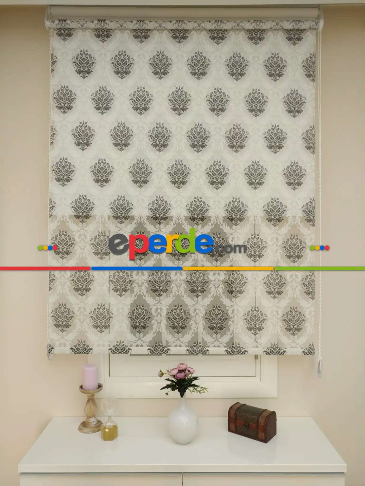 Yakma Tül Stor - Çiftli Sistem Desenli Perde (burn Out)- Siyah-antrasit