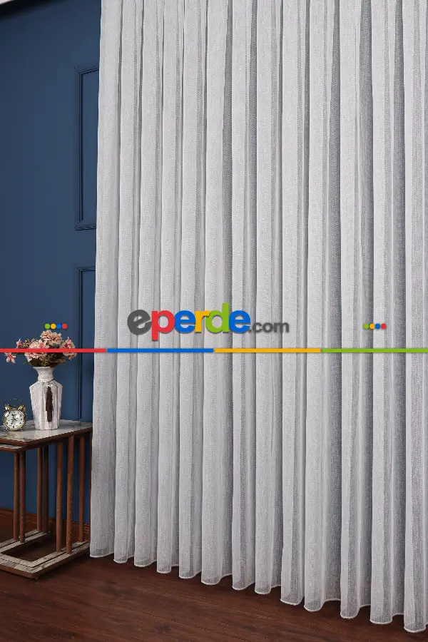 Salon Tül Modelleri - Garvolin Gri Düz Tül Perde