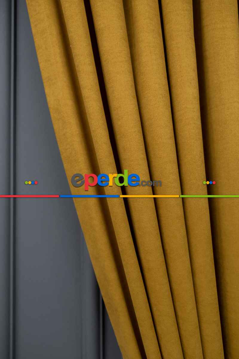 Koyu Sarı Düz Fon Perde En Dökümlü Fon Perde