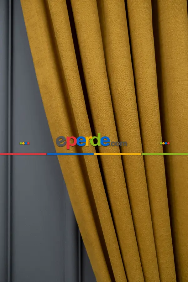 Koyu Sarı Düz Fon Perde En Dökümlü Fon Perde