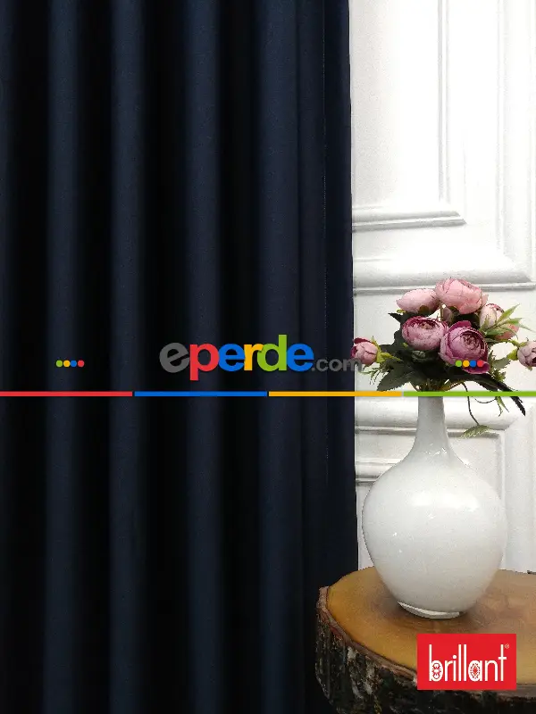 Yatak Odası - Brillant Karartma Blackout Koyu Lacivert Renk Fon Perde- Lacivert