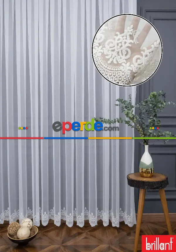 Brillnat Arne Desen Etek İşlemeli Sade Düz Yeni Desen Tasarım Tül Perde