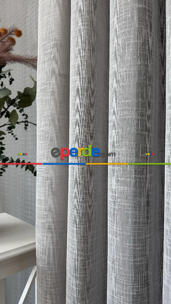 Salon Açık Gri Naturel Keten Düz Tül Perde - Premium Serisidir, Eteği Kurşunlu Tül