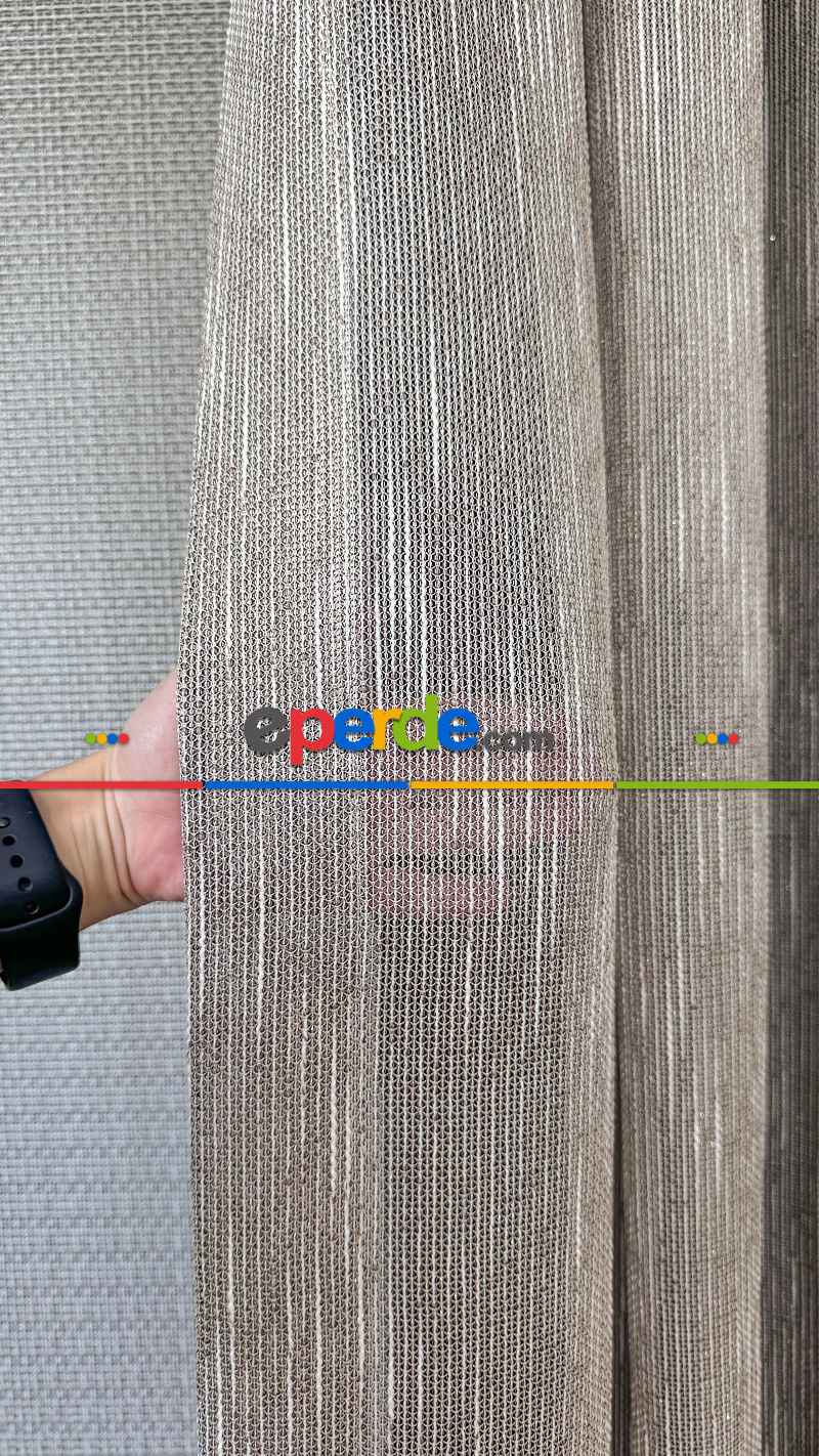 Kahverengi Keten Gümüş Simli Tül Perde - Ağır Gramajlı Premium