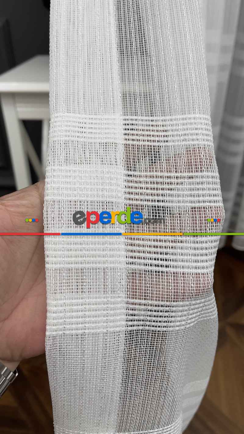 Oturma Odası - Premium Kalite Trend Perde Modelleri 2025 -enine Kumaş Bantlı Dokuma Tül Perde 02