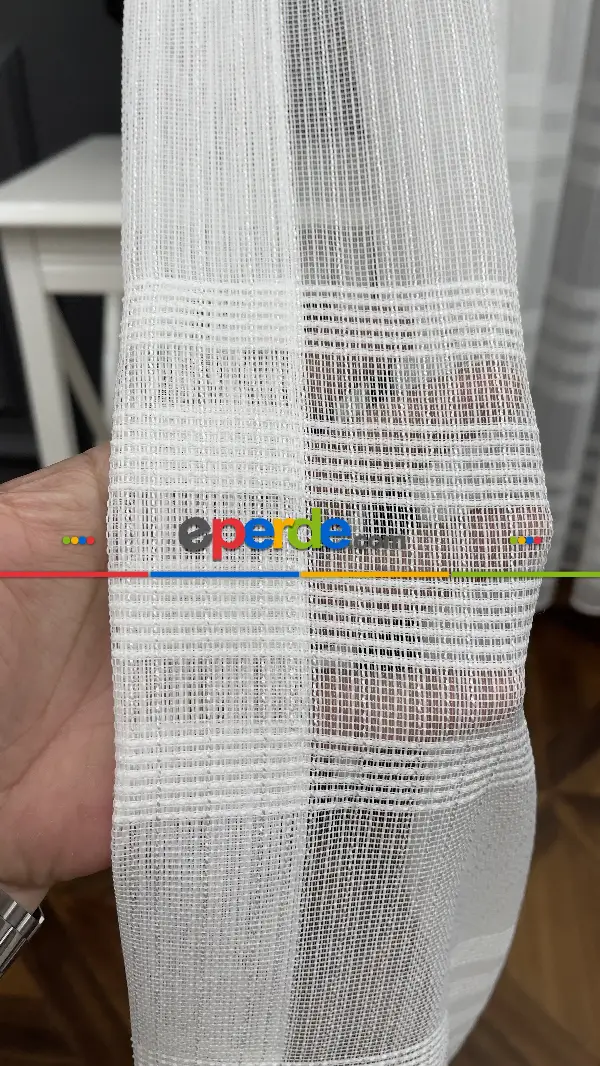 Salon - Premium Kalite Trend Perde Modelleri 2025 -enine Kumaş Bantlı Dokuma Tül Perde 02