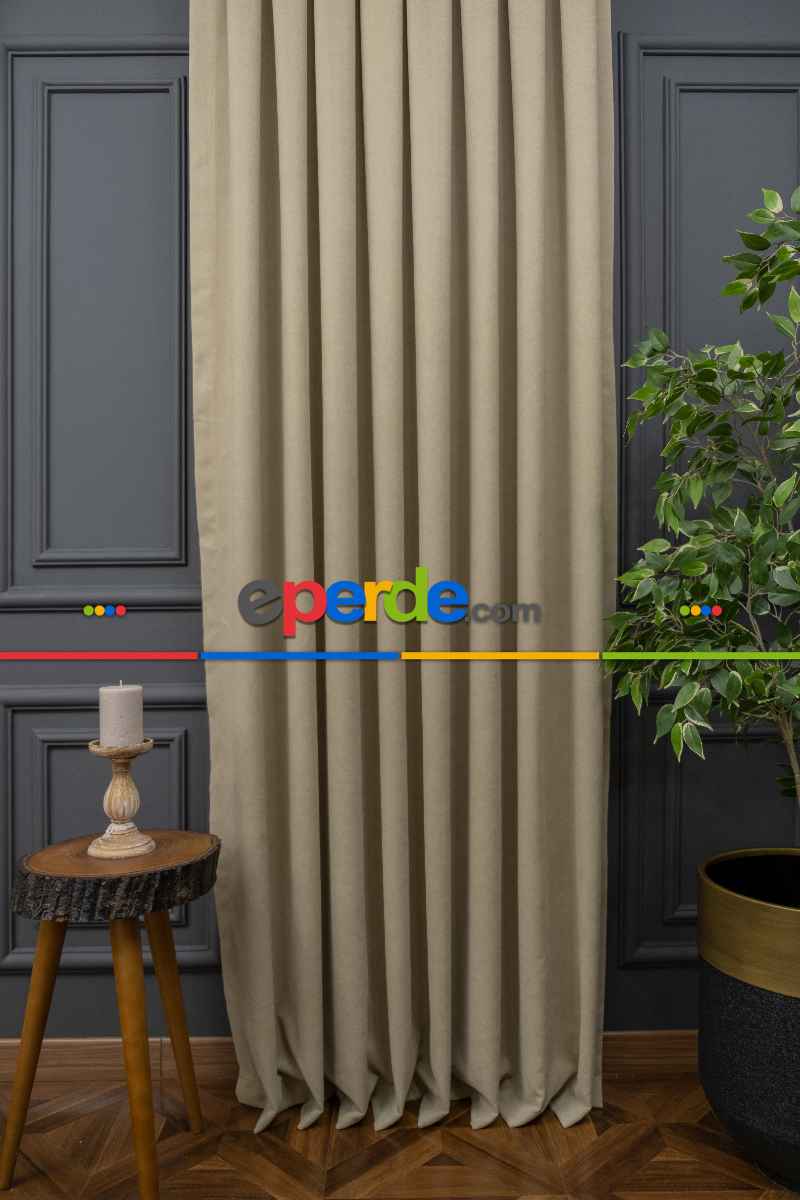 Salon - Taş Rengi Düz Fon Perde Dökümlü Fon Perde