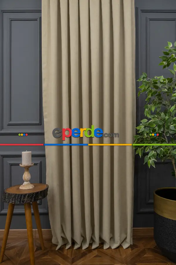 Taş Rengi Düz Fon Perde Dökümlü Fon Perde