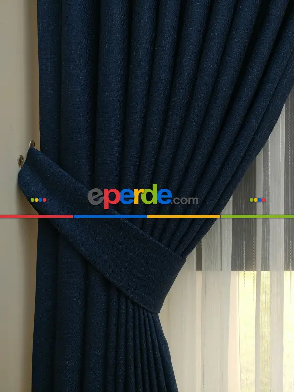 Yatak Odası - Koyu Petrol Mavi - Düz Keten Fon Perde (  Keten Fon Perde)- Mavi Koyu