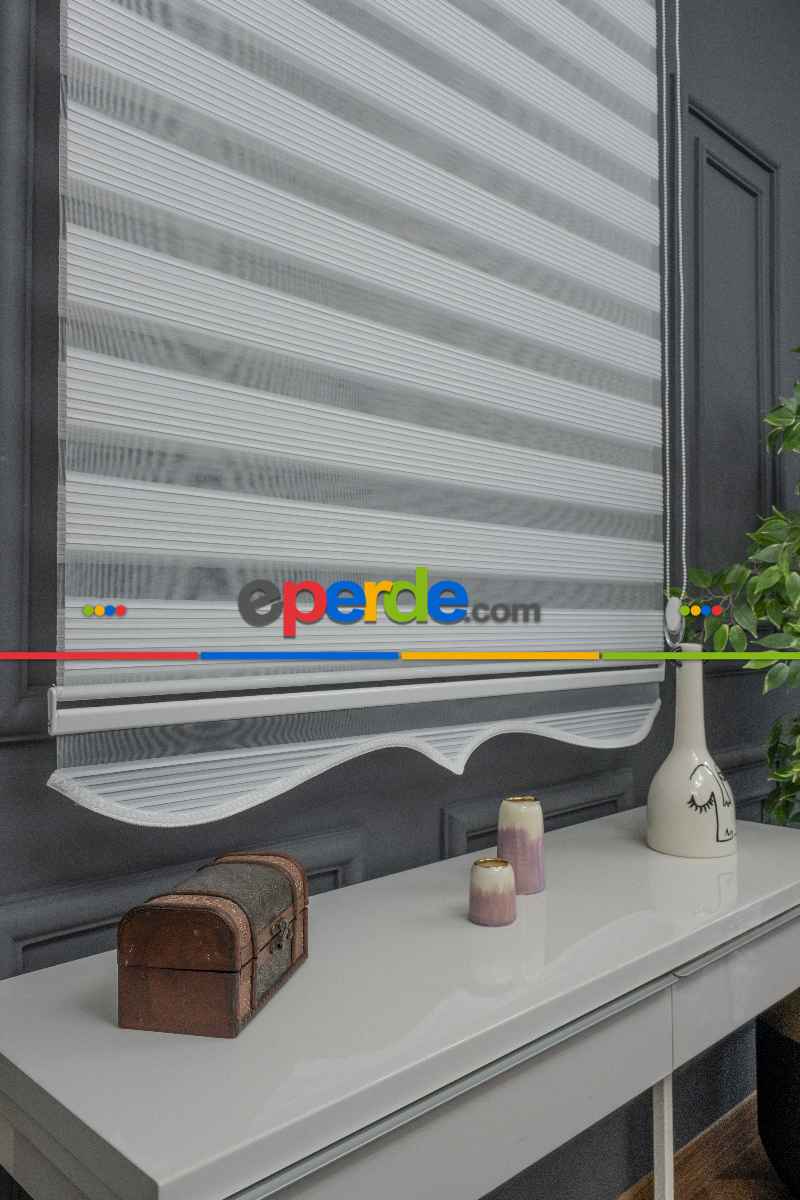 120x200 Hazır Beyaz Dar Plise Zebra Perde