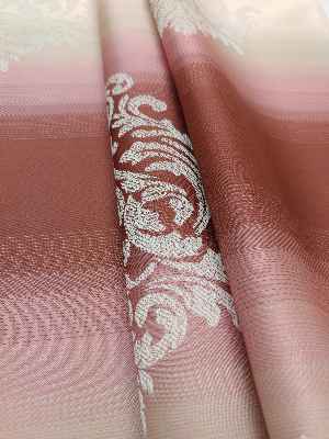 Renk Geçişli Jakar Desenli Salon Fon Perdesi - Kızıl - Pembe - Bej- Bej-pembe-kiremit Rengi