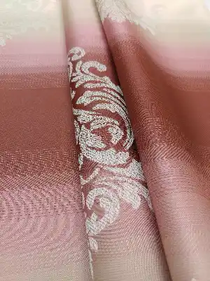 Renk Geçişli Jakar Desenli Salon Fon Perdesi - Kızıl - Pembe - Bej- Bej-pembe-kiremit Rengi