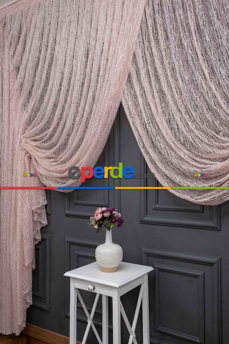 Pudra Pembe Kruvaze Model Tül Yanki Tül Camkırığı Tül