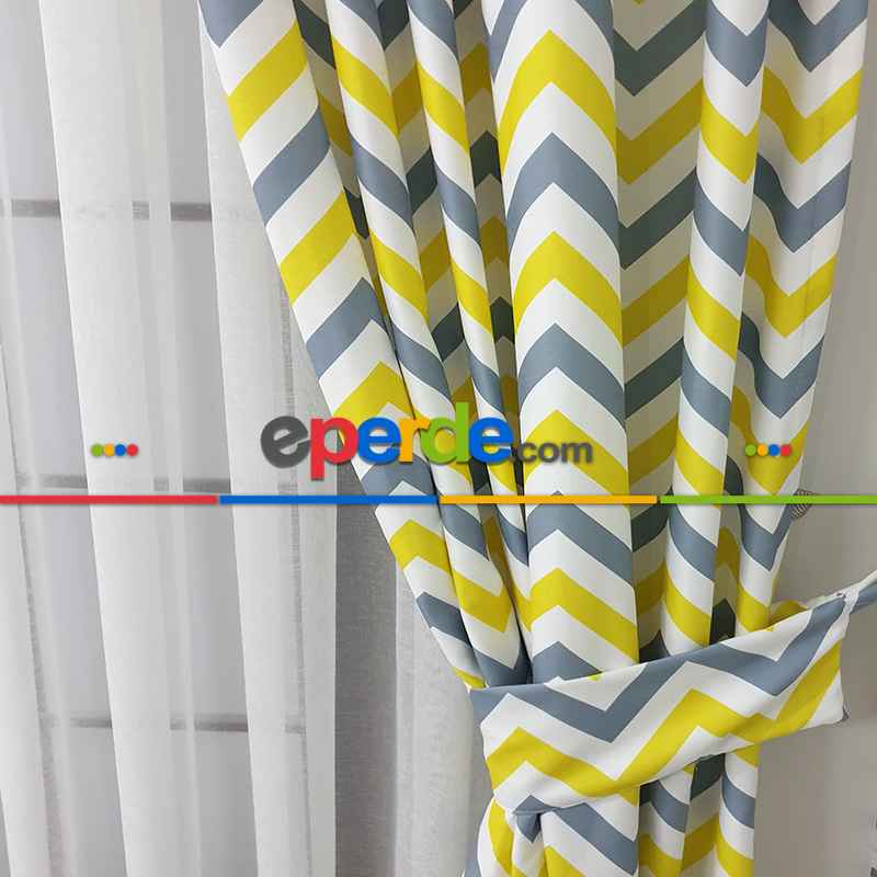 Zigzak Desenli Fon Perde Evm1117 Kumaşı Kalındır Duck Bezi Değildir-  Çok Renkli 2