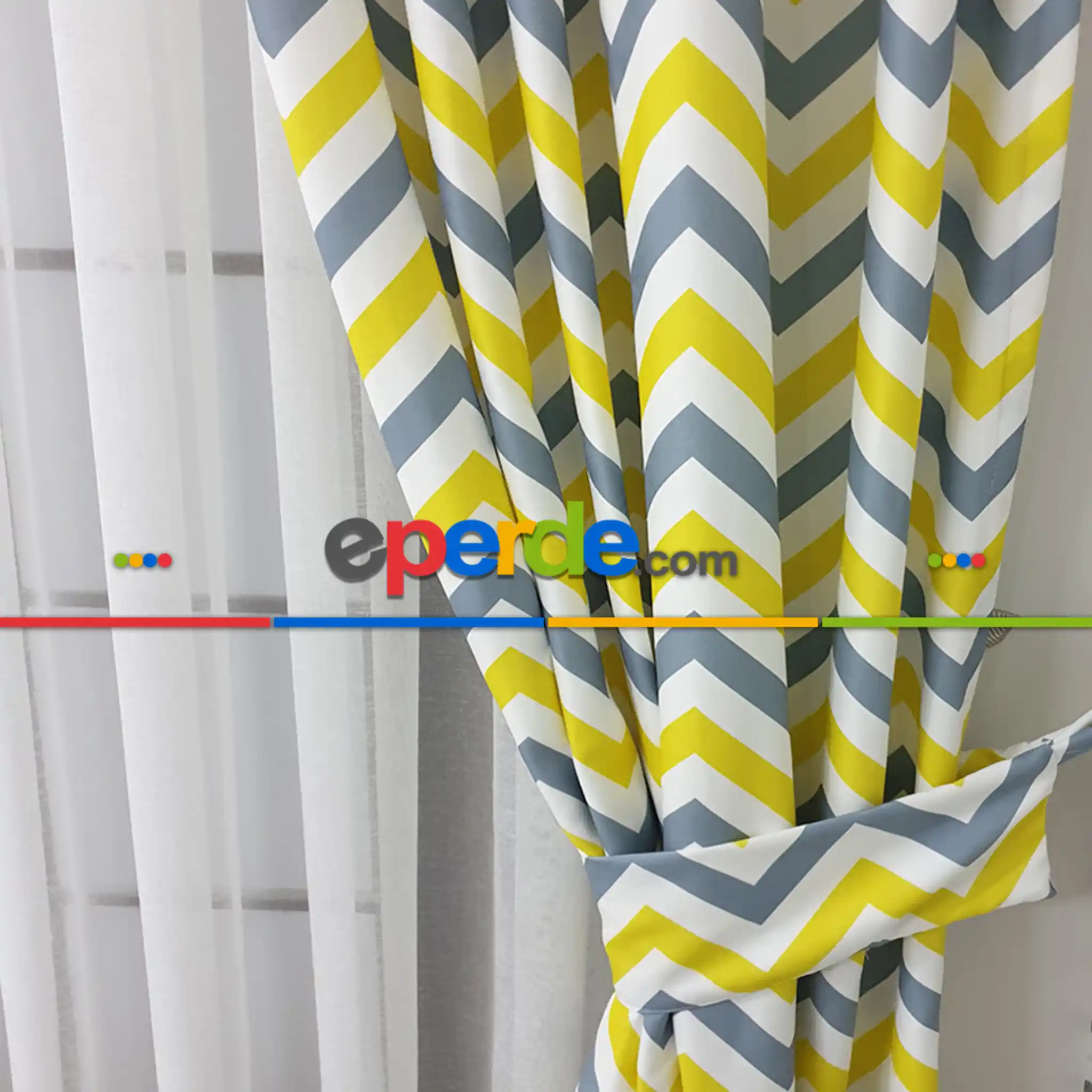 Zigzak Desenli Fon Perde Evm1117 Kumaşı Kalındır Duck Bezi Değildir-  Çok Renkli 2
