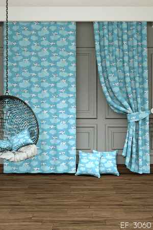 Dökümlü Kumaştan Uçak Baskılı Fon Perde