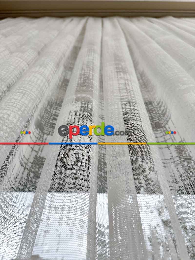 Oturma Odası - Desenli Fransız Dantel Örme Tül Perde, Desenli Ütü İstemeyen Tül