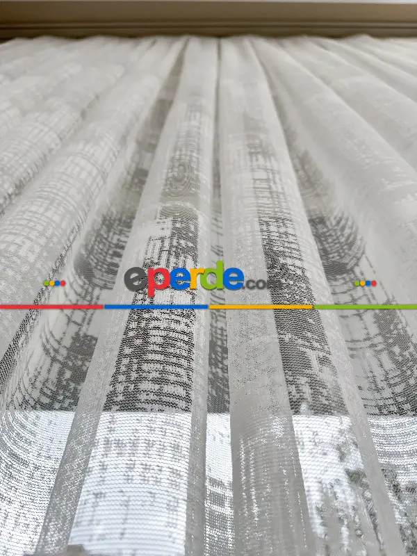 Oturma Odası - Desenli Fransız Dantel Örme Tül Perde, Desenli Ütü İstemeyen Tül