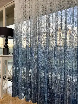 Mavi Degrade Geçişli Tül Perde, Fransız Örme Tül