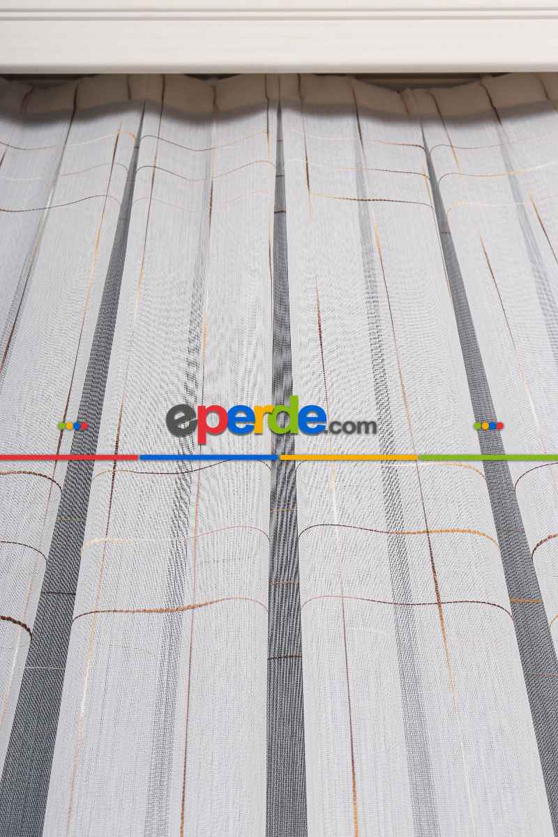 Salon Tül - Bambu Zemin Geometri Nakış İşlemeli Tül Perde