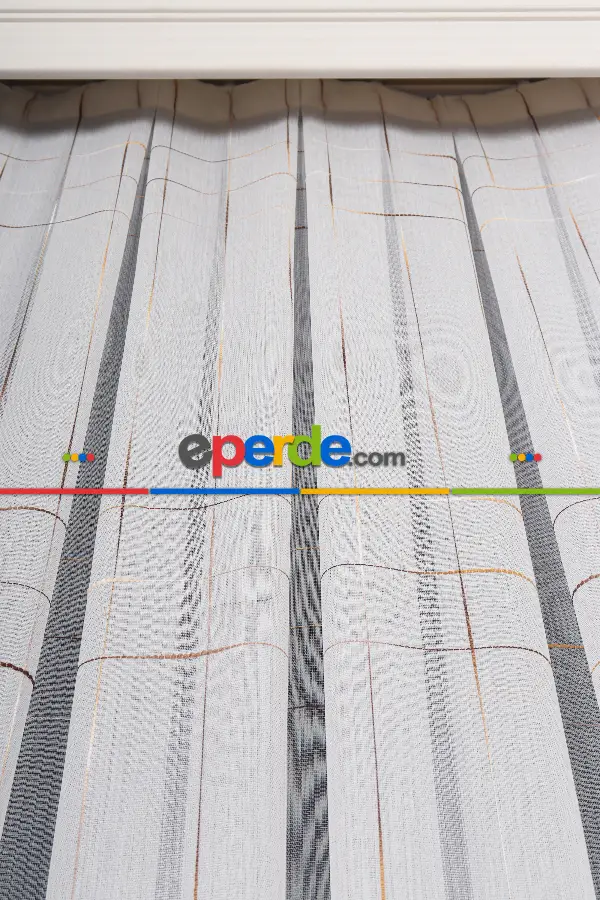 Salon Tül - Bambu Zemin Geometri Nakış İşlemeli Tül Perde