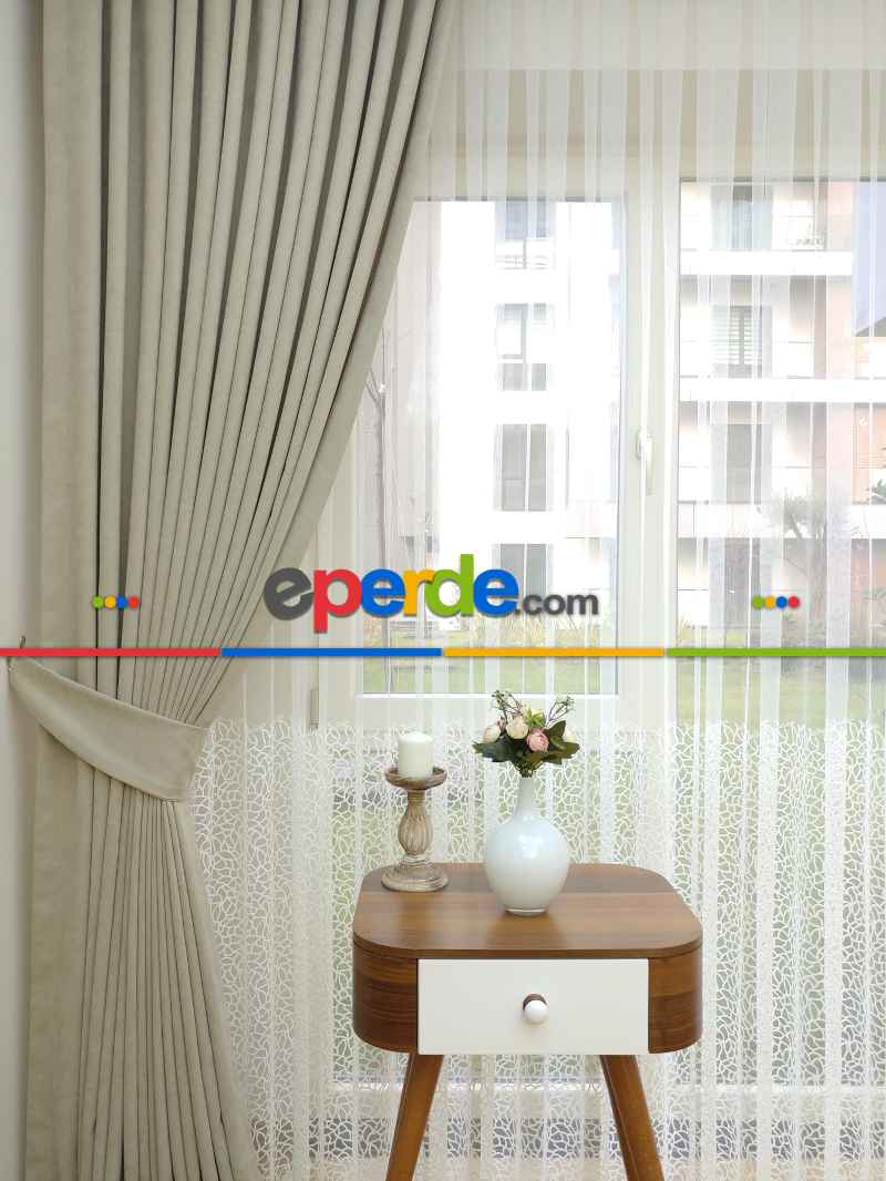 Açık Bej Düz Fon Perde ( Dökümlü Fon)- Bej