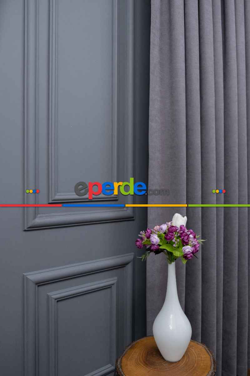 Salon - Koyu Gri Düz Fon Perde Dökümlü Fon Perde