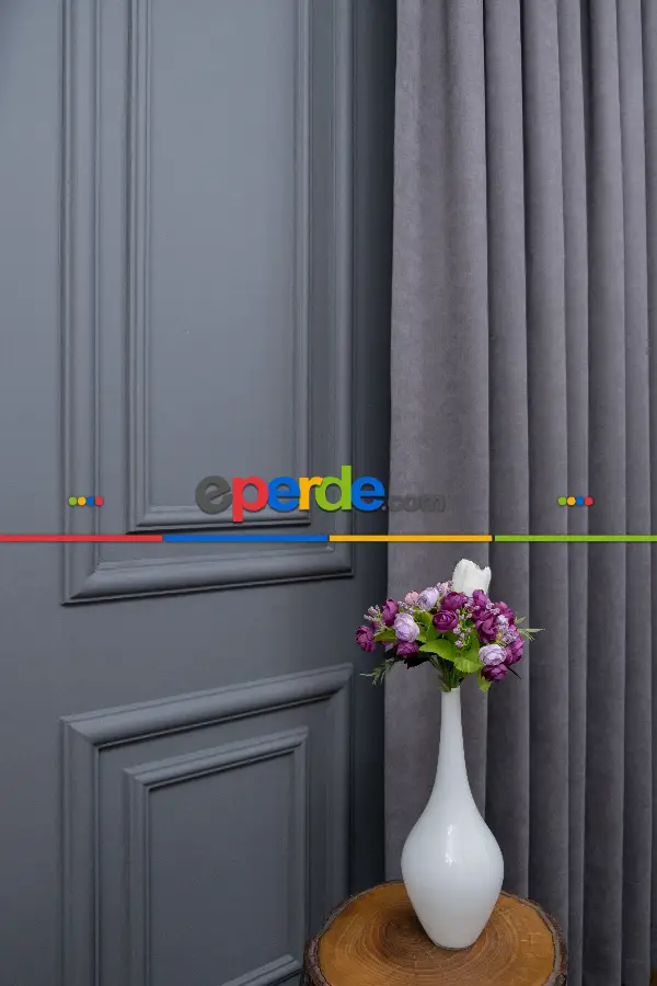 Koyu Gri Düz Fon Perde Dökümlü Fon Perde