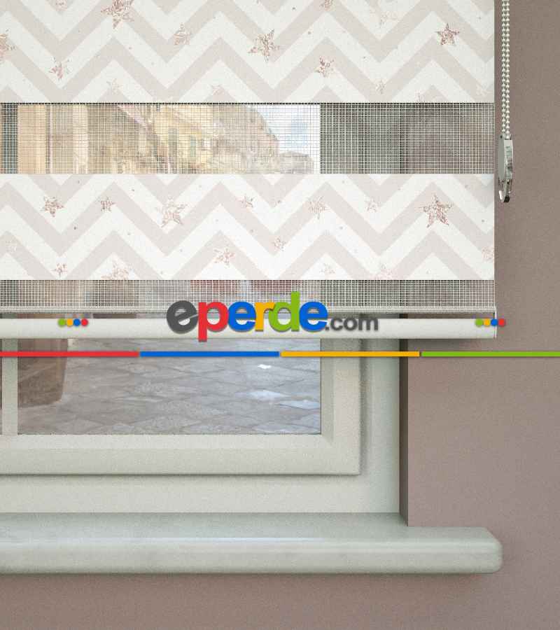 Yıldız Desenli Baskılı Zebra Perde- Çok Renkli