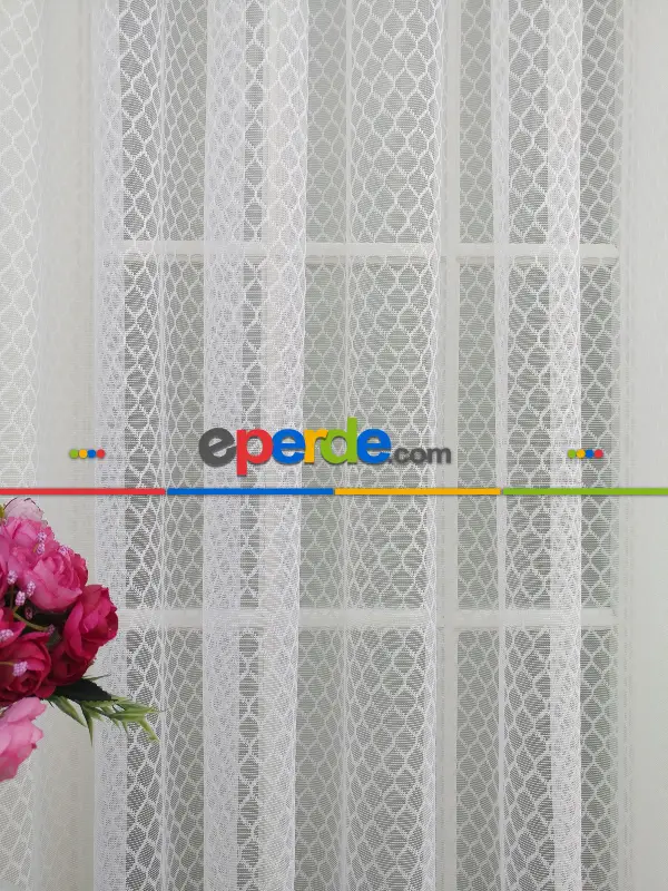 Petek Desenli Tül Perde- Ekru