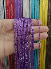 Eflatun Rengi İp Perde Kalın Zincir Simli Serisi- Gümüş-eflatun