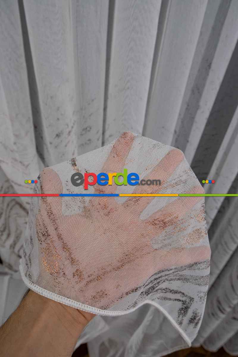 Yatak Odası - Modern Bronz Varaklı Keten Tül Perde Yüksek Kalite