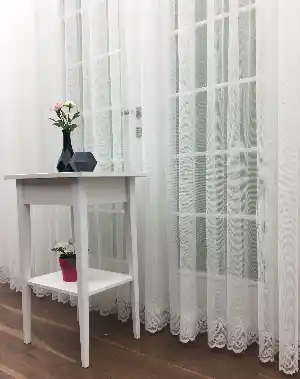 Etek Ucu Desenli Kdk Dantel Tül Perde- Ekru