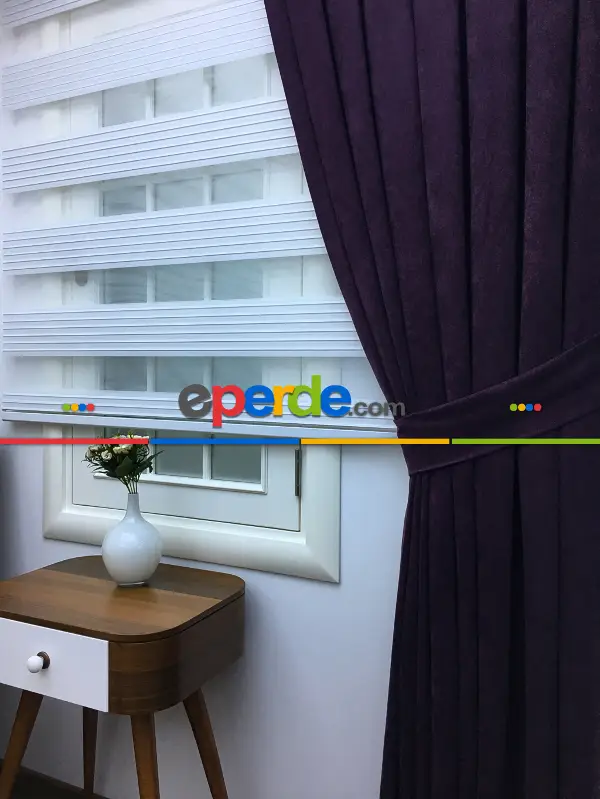 Patlıcan Moru Düz Fon Perde (180 Eninde)- Mor Patlıcan Moru