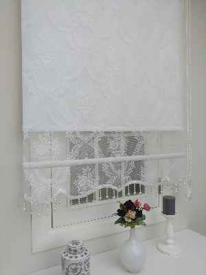 Çiftli Sistem Örme Tül Stor Perde Ve Stor Perde Utah 01- Ekru