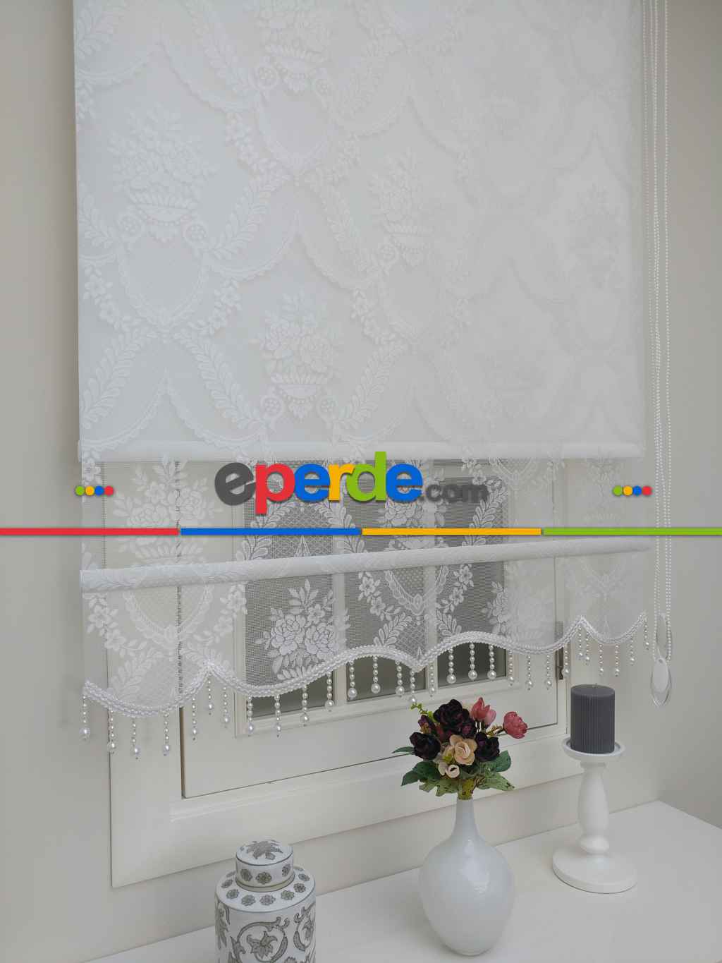 Çiftli Sistem Örme Tül Stor Perde Ve Stor Perde Utah 01- Ekru