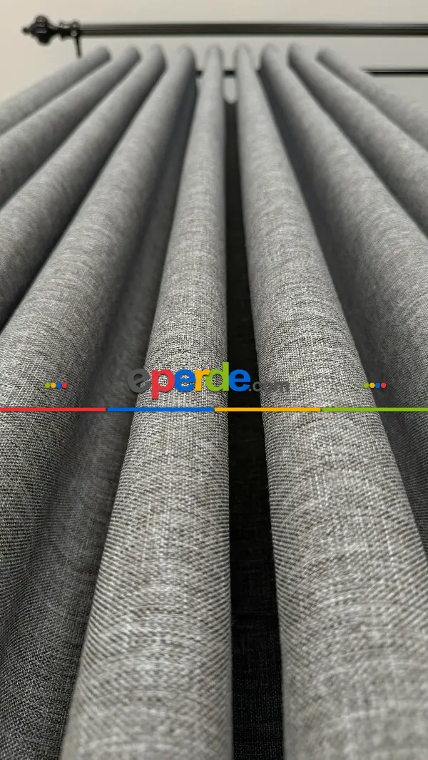 Füme Gri Düz Naturel Keten S Pile Fon Perde, Premium Kalite Serisi Ağır Gramajlı